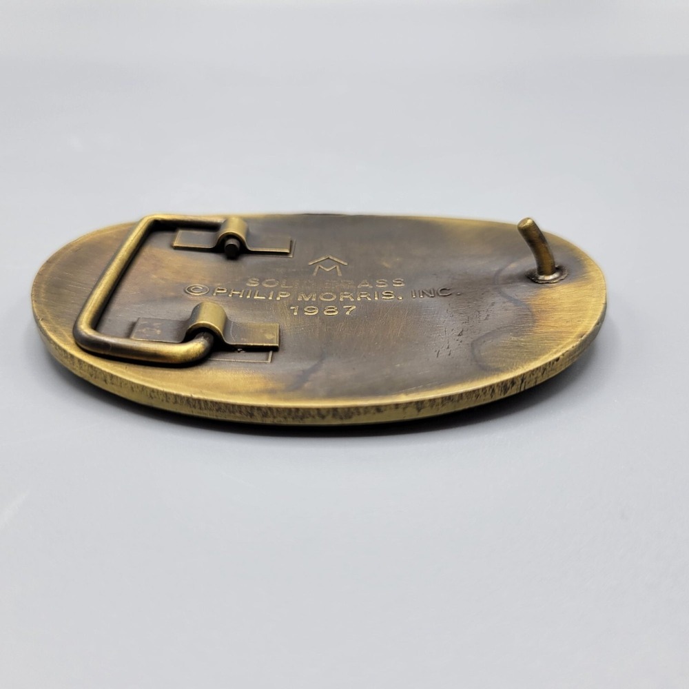 Vtg 1987 Marlboro Solid Brass Belt Buckle By Philip Morris Longhorn Design - Picture 3 of 5